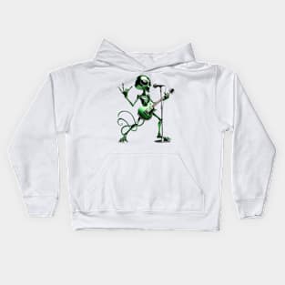 Green alien playing rock and roll Kids Hoodie